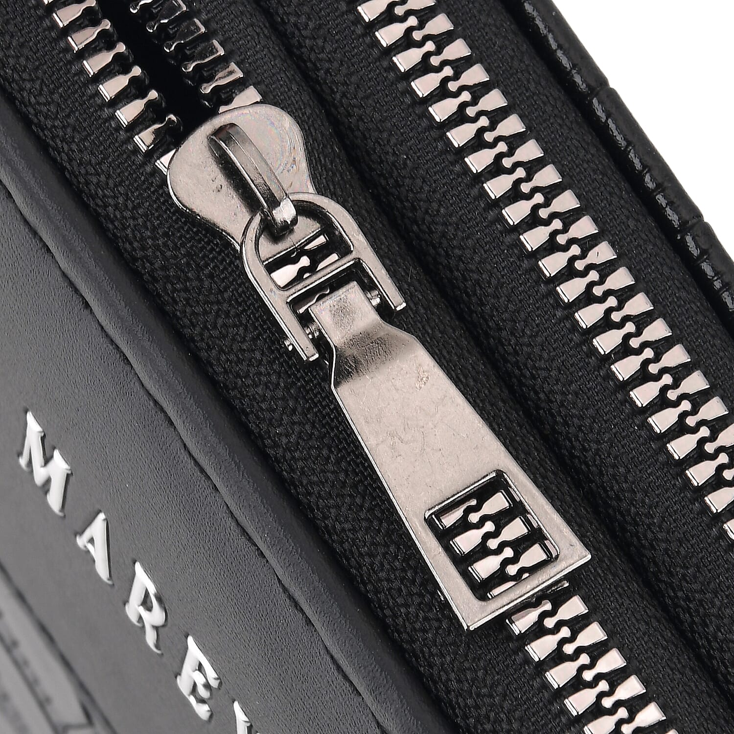 La Marey Black Faux Leather Linear Texture Phonebag with Shoulder Strap