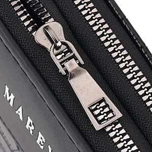 La Marey Black Faux Leather Linear Texture Phonebag with Shoulder Strap