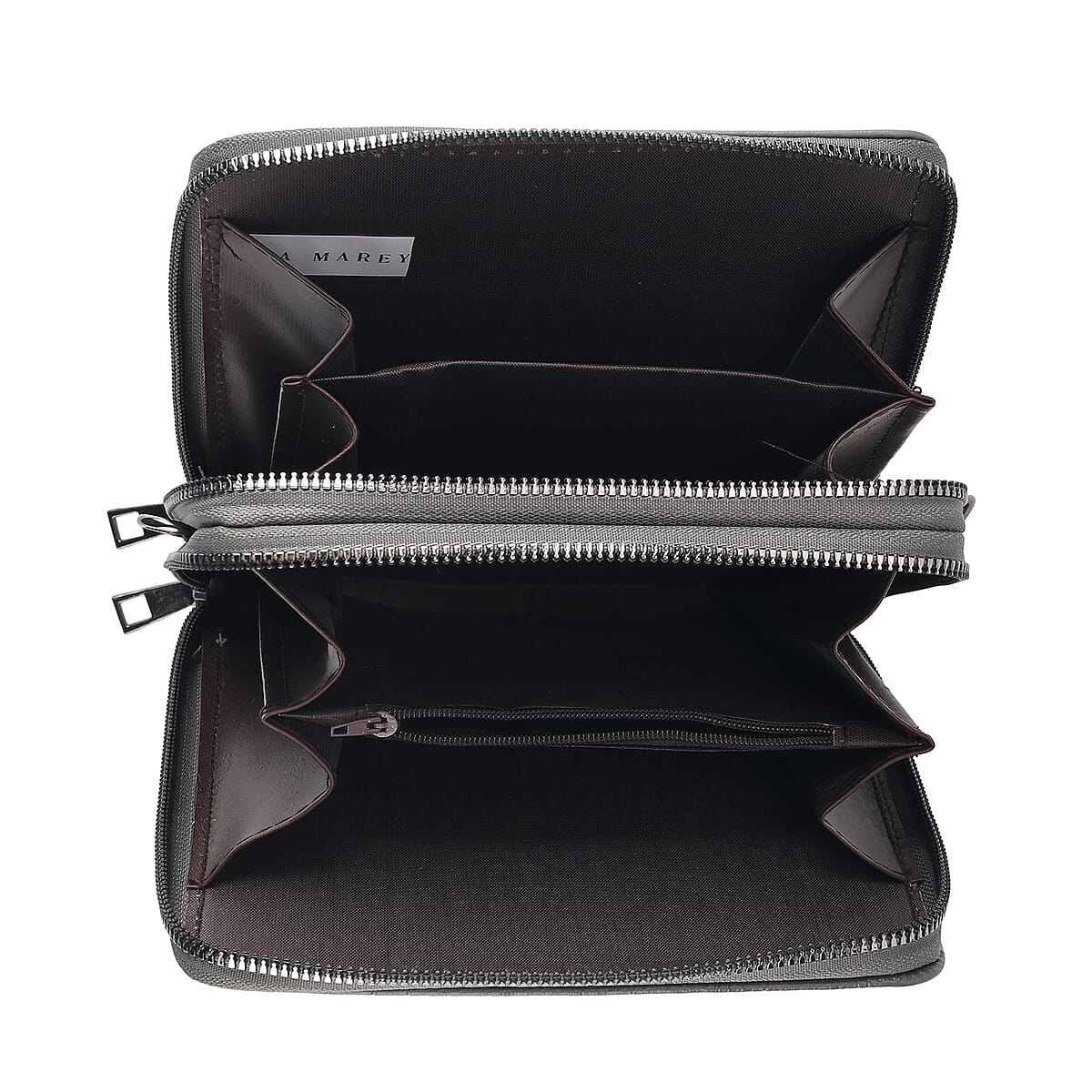 La Marey Dark Gray Faux Leather Linear Texture Phonebag with Shoulder Strap image number 2