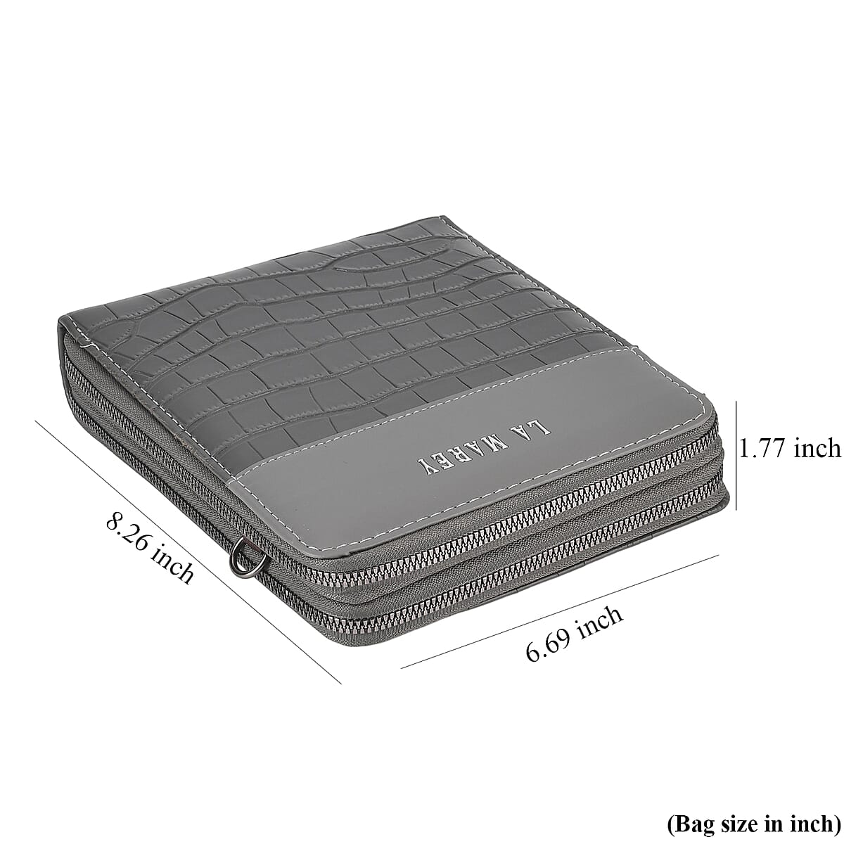 La Marey Dark Gray Faux Leather Linear Texture Phonebag with Shoulder Strap image number 4