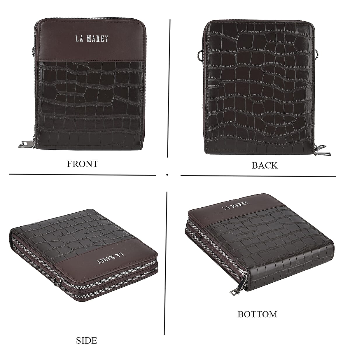 La Marey Dark Brown Faux Leather Linear Texture Phonebag with Shoulder Strap image number 1