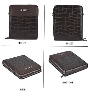 La Marey Dark Brown Faux Leather Linear Texture Phonebag with Shoulder Strap