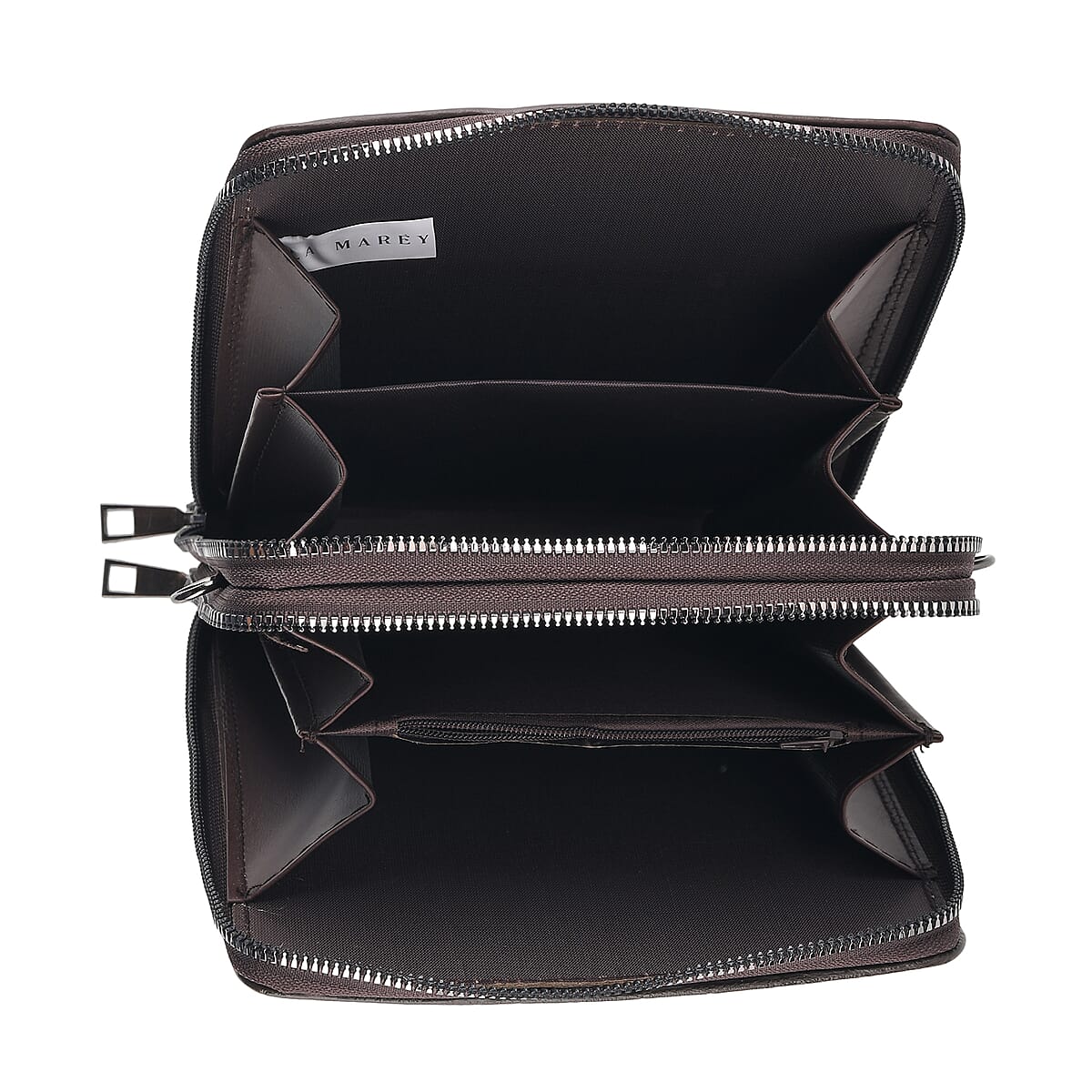 La Marey Dark Brown Faux Leather Linear Texture Phonebag with Shoulder Strap image number 2