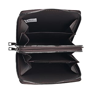 La Marey Dark Brown Faux Leather Linear Texture Phonebag with Shoulder Strap