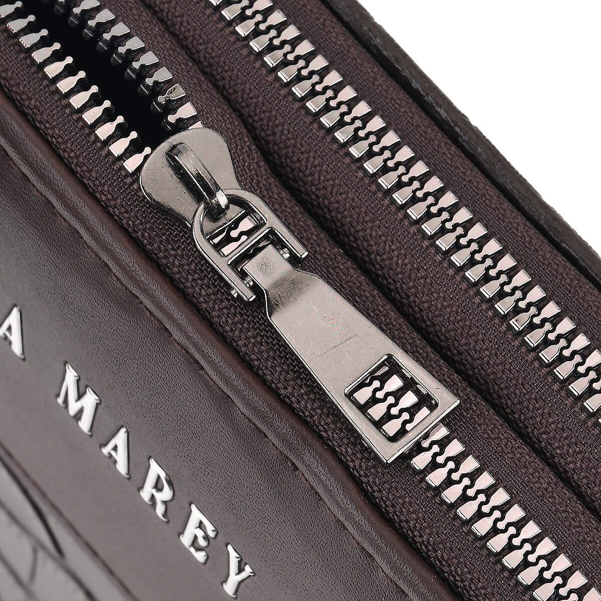 La Marey Dark Brown Faux Leather Linear Texture Phonebag with Shoulder Strap image number 3
