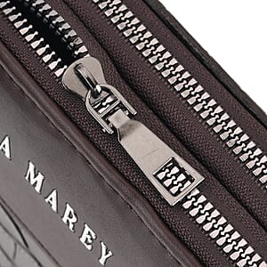 La Marey Dark Brown Faux Leather Linear Texture Phonebag with Shoulder Strap