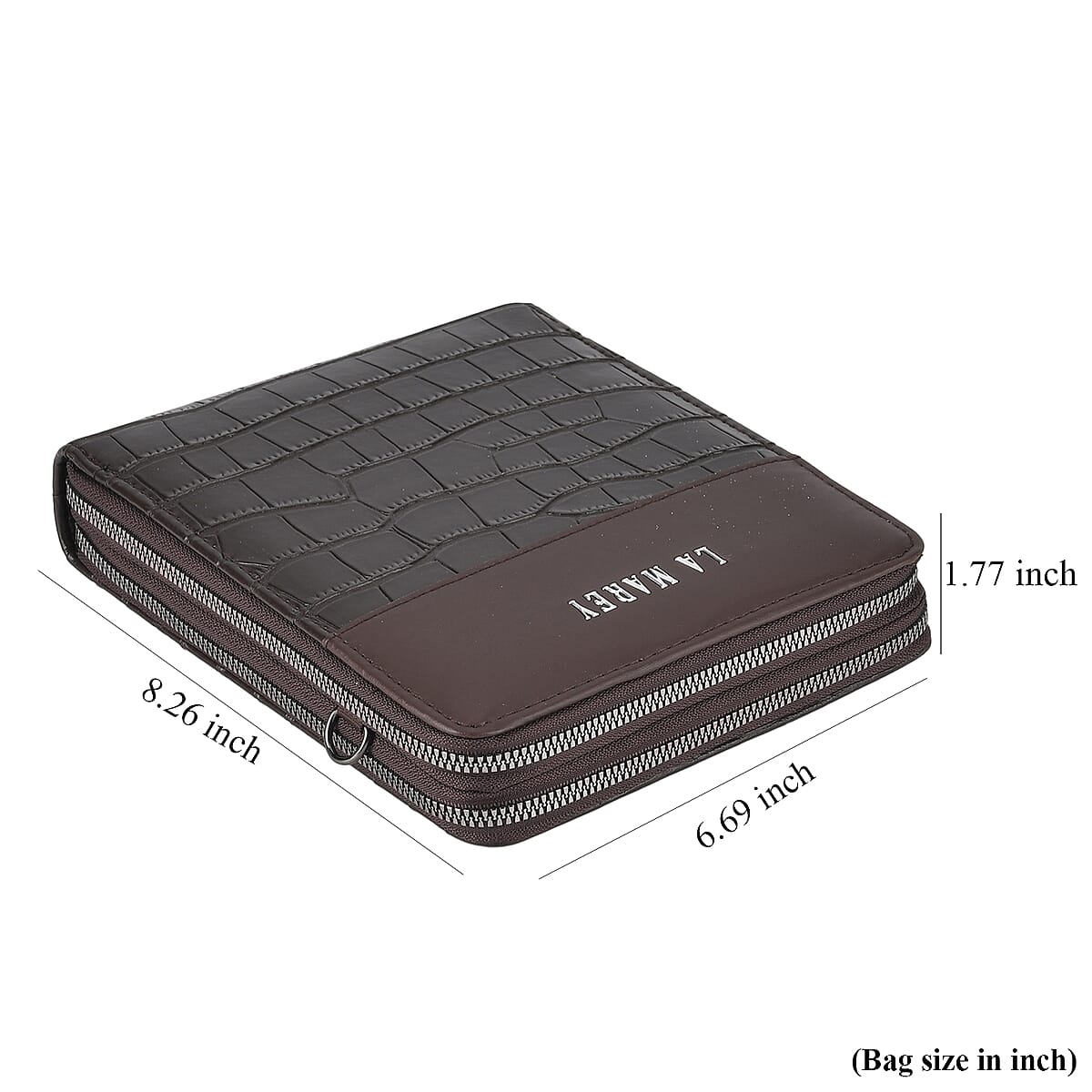 La Marey Dark Brown Faux Leather Linear Texture Phonebag with Shoulder Strap image number 4