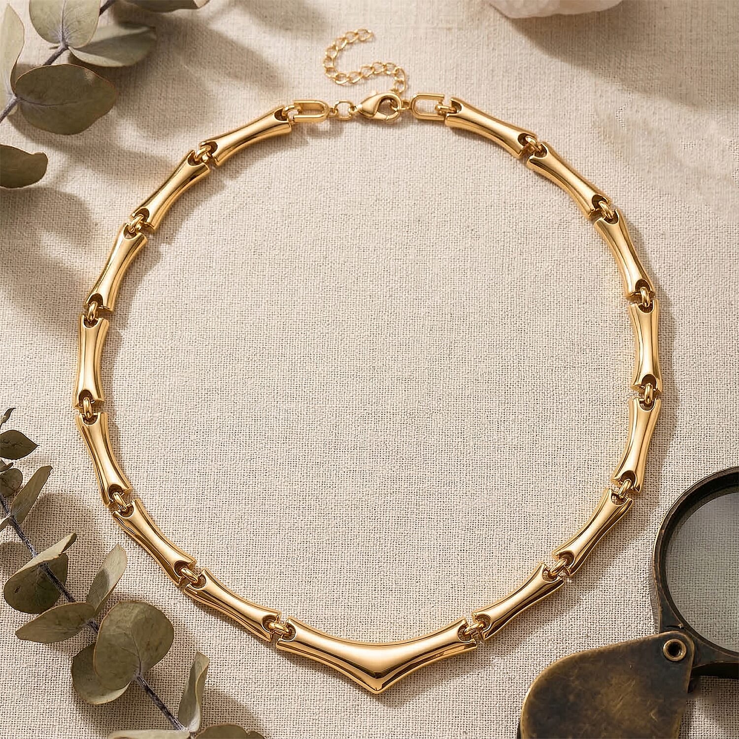 Organic Link Necklace (21 Inches) in Goldtone