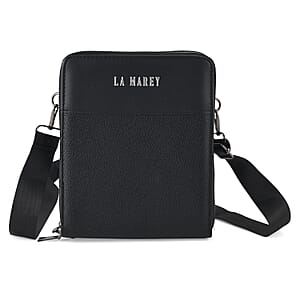 Le Marey Black Foux Leather Phone Bag with Shoulder Strap