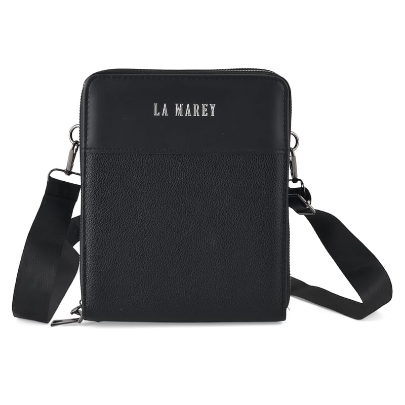 La Marey Black Faux Leather Phone Bag with Shoulder Strap