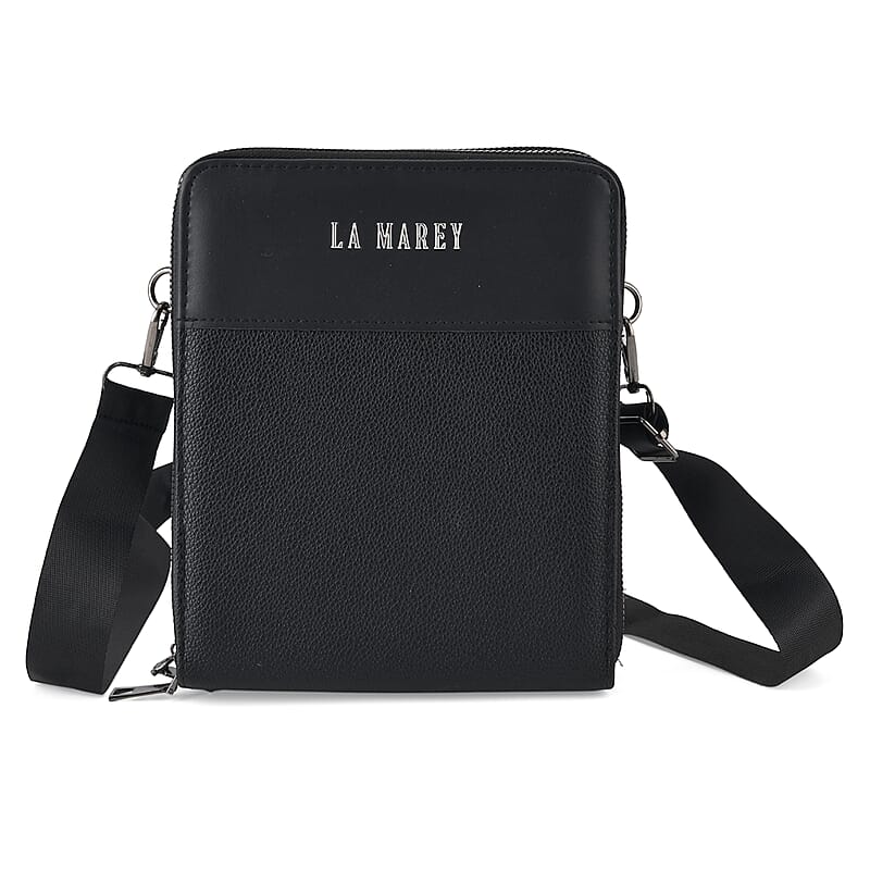 La Marey Black Faux Leather Phone Bag with Shoulder Strap