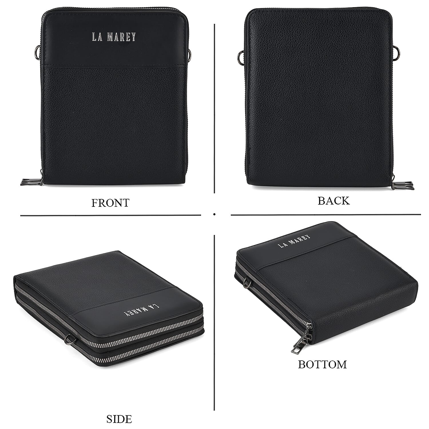 Le Marey Black Foux Leather Phone Bag with Shoulder Strap