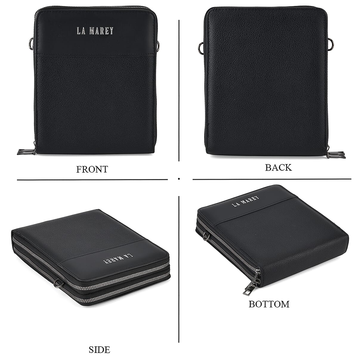Le Marey Black Foux Leather Phone Bag with Shoulder Strap image number 1