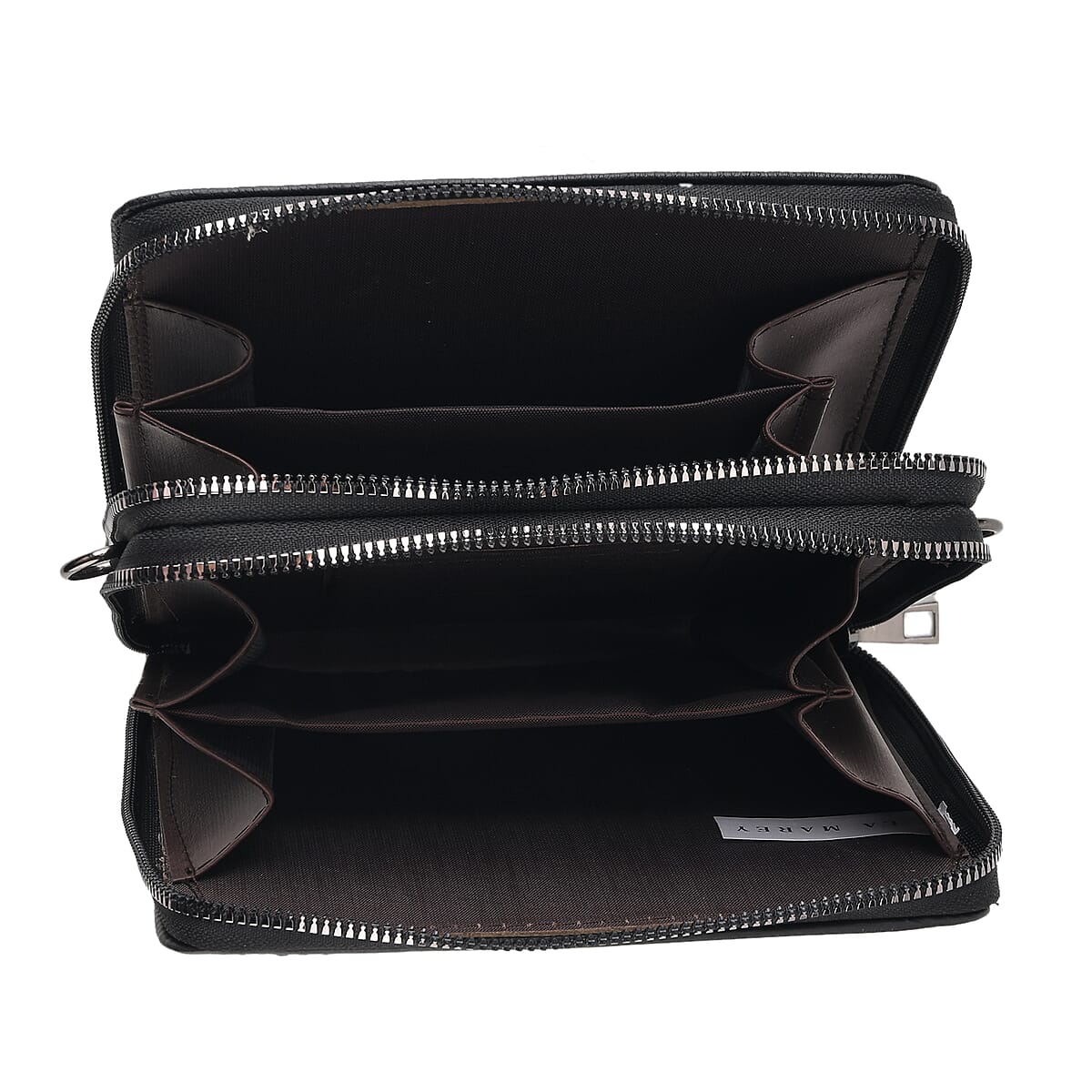 Le Marey Black Foux Leather Phone Bag with Shoulder Strap image number 2