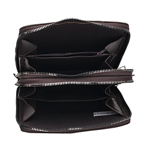 Le Marey Dark Brown Foux Leather Phone Bag with Shoulder Strap