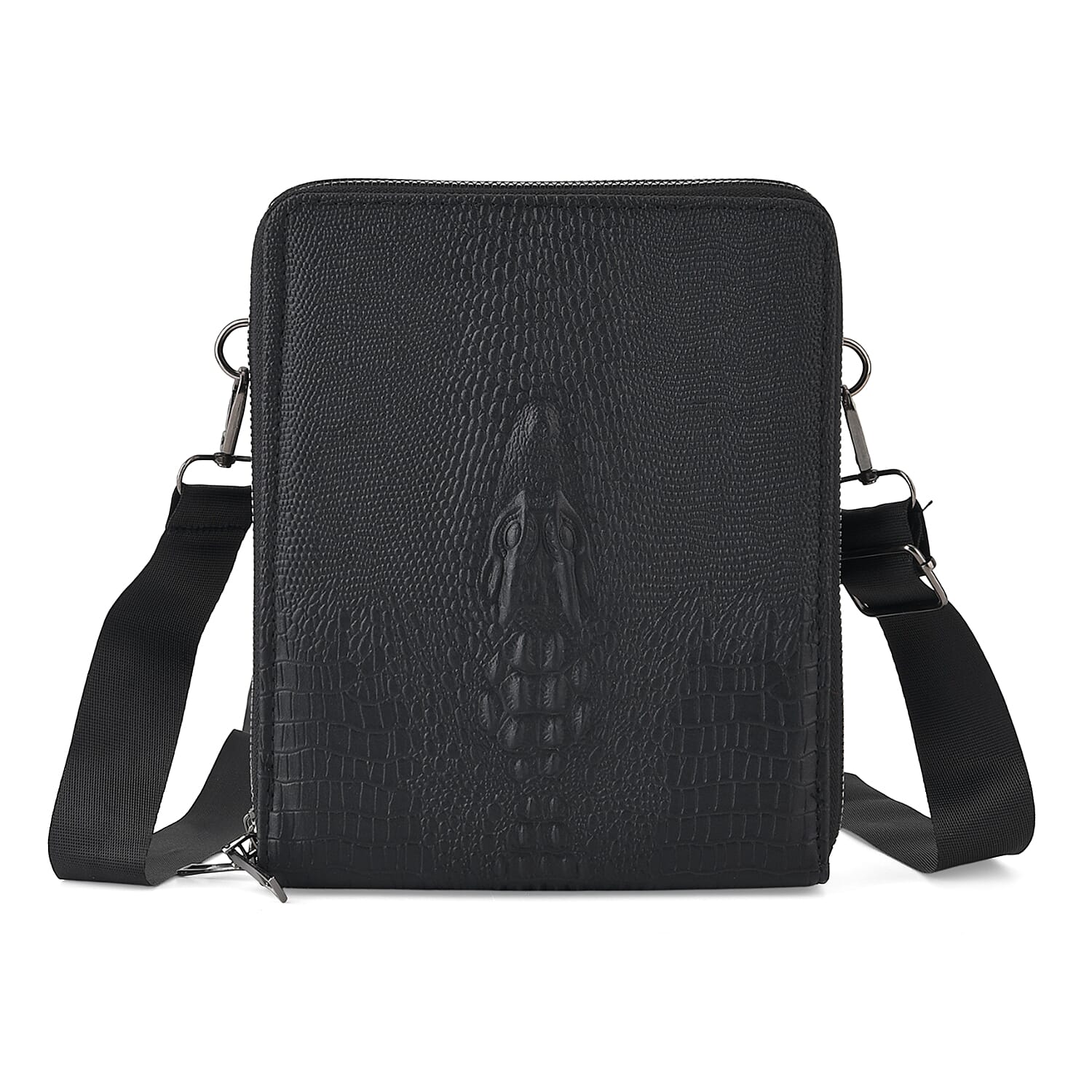 La Marey Black Crocodile Faux Leather Crossbody Bag