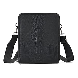 La Marey Black Crocodile Faux Leather Men's Phone Bag