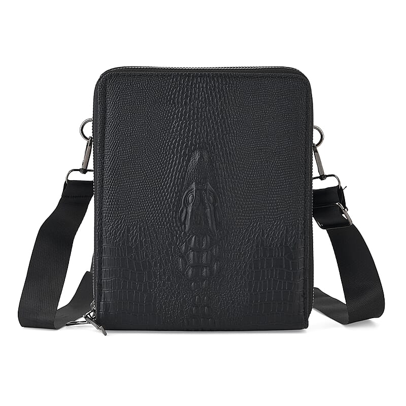 La Marey Black Crocodile Faux Leather Crossbody Bag
