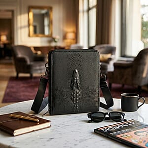 La Marey Black Crocodile Faux Leather Men's Phone Bag