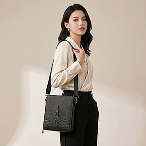 La Marey Black Crocodile Faux Leather Men's Phone Bag