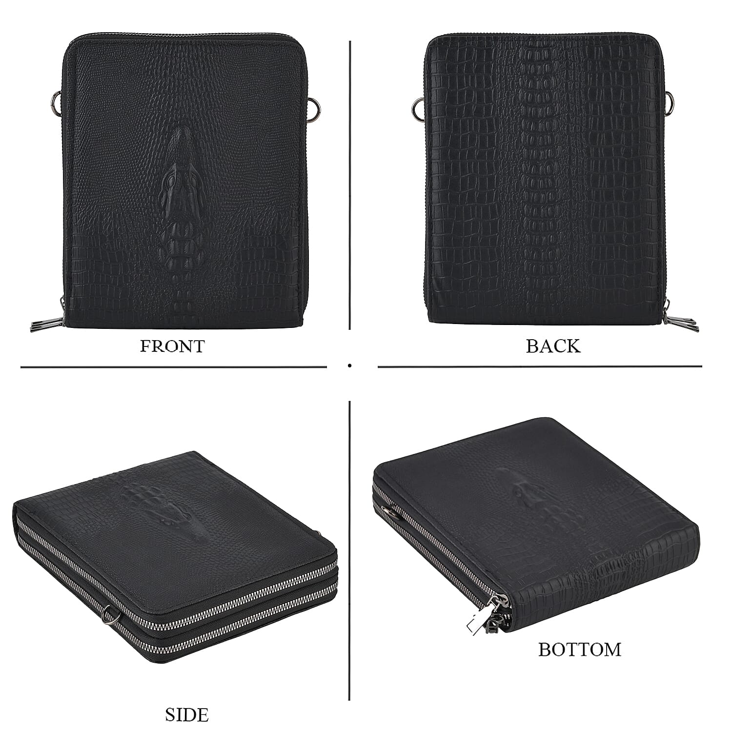 La Marey Black Crocodile Faux Leather Crossbody Bag
