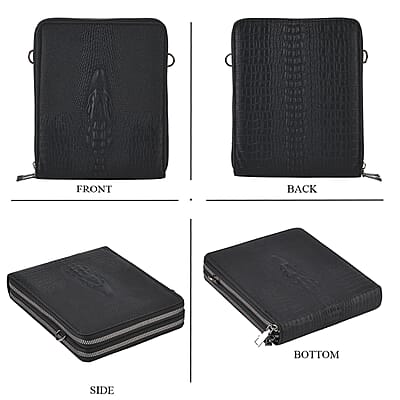 La Marey Black Crocodile Faux Leather Crossbody Bag