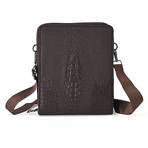 La Marey Brown Crocodile Faux Leather Men's Phone Bag