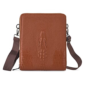 La Marey Cognac Crocodile Faux Leather Men's Phone Bag