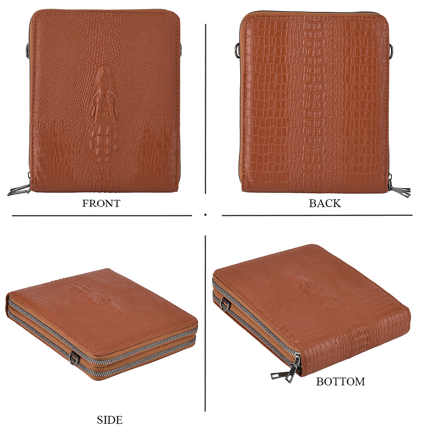 La Marey Cognac Crocodile Faux Leather Crossbody Bag