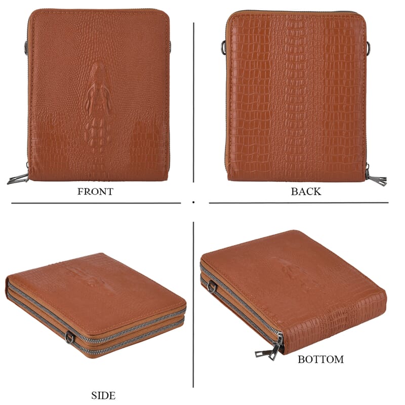 La Marey Cognac Crocodile Faux Leather Crossbody Bag