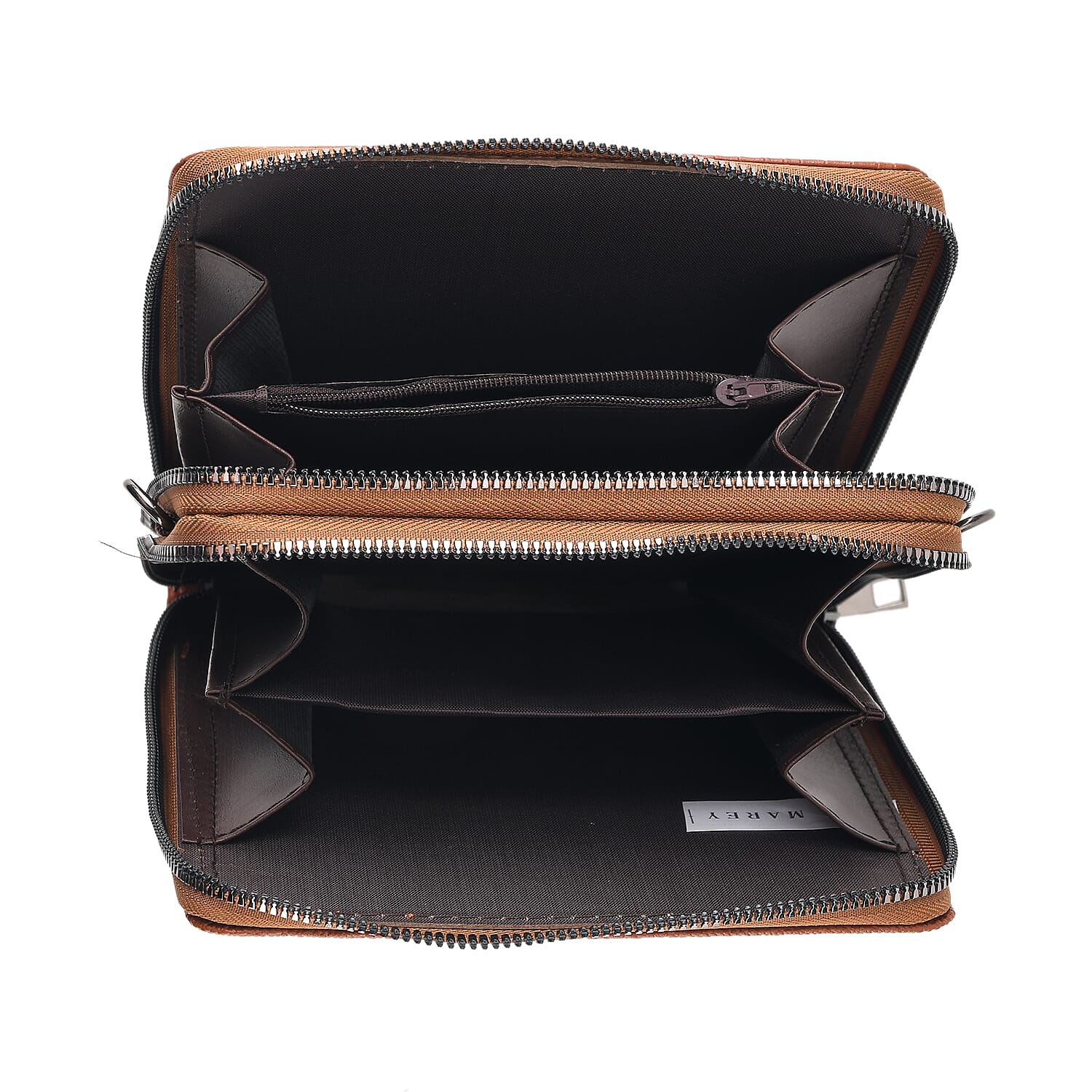 La Marey Cognac Crocodile Faux Leather Crossbody Bag
