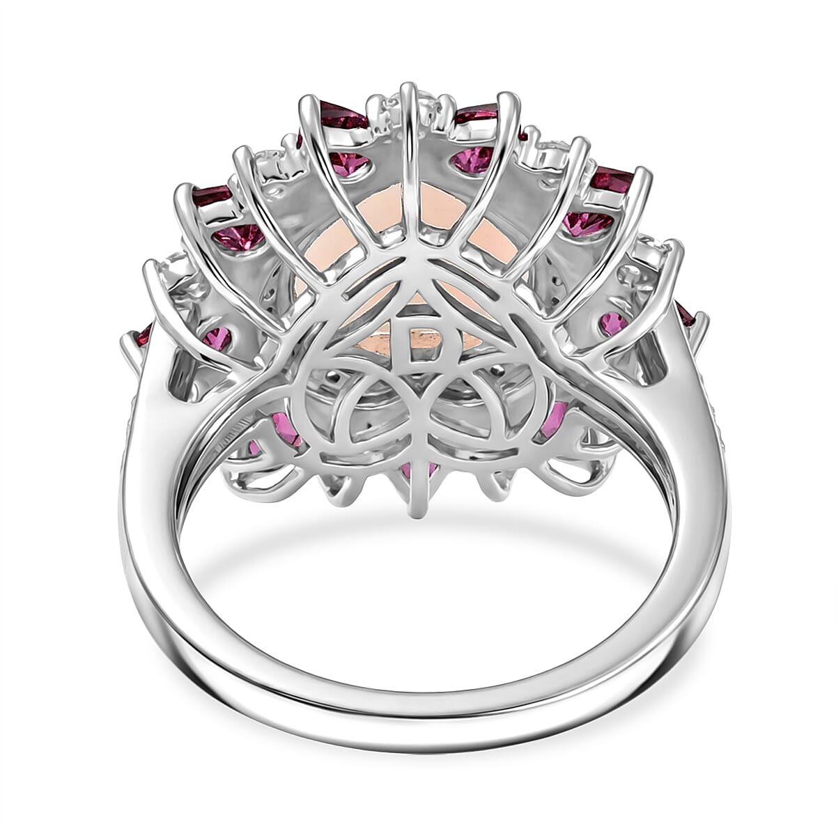 D'Joy Premium Ethiopian Welo Opal and Multi Gemstone 4.90 ctw Radiant Heart Ring in Rhodium Over Sterling Silver (Size 10.0) image number 4