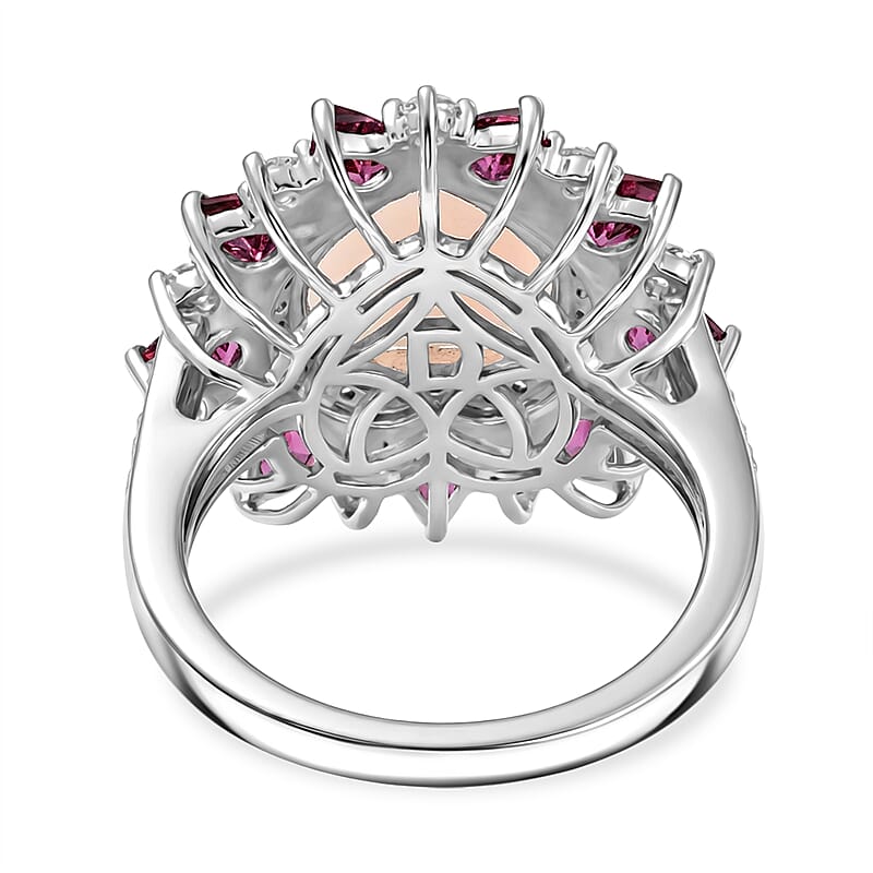 D'Joy Premium Ethiopian Welo Opal and Multi Gemstone 4.90 ctw Radiant Heart Ring in Rhodium Over Sterling Silver (Size 5.0)