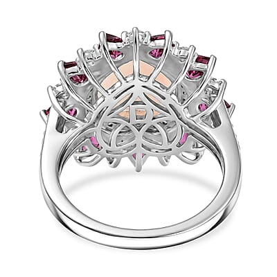 D'Joy Premium Ethiopian Welo Opal and Multi Gemstone 4.90 ctw Radiant Heart Ring in Rhodium Over Sterling Silver (Size 8.0)