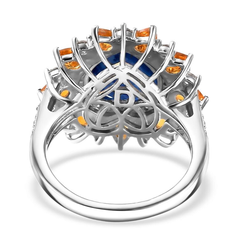 D'Joy Kashmir Kyanite and Multi Gemstone 6.00 ctw Radiant Heart Ring in Rhodium Over Sterling Silver (Size 10.0)