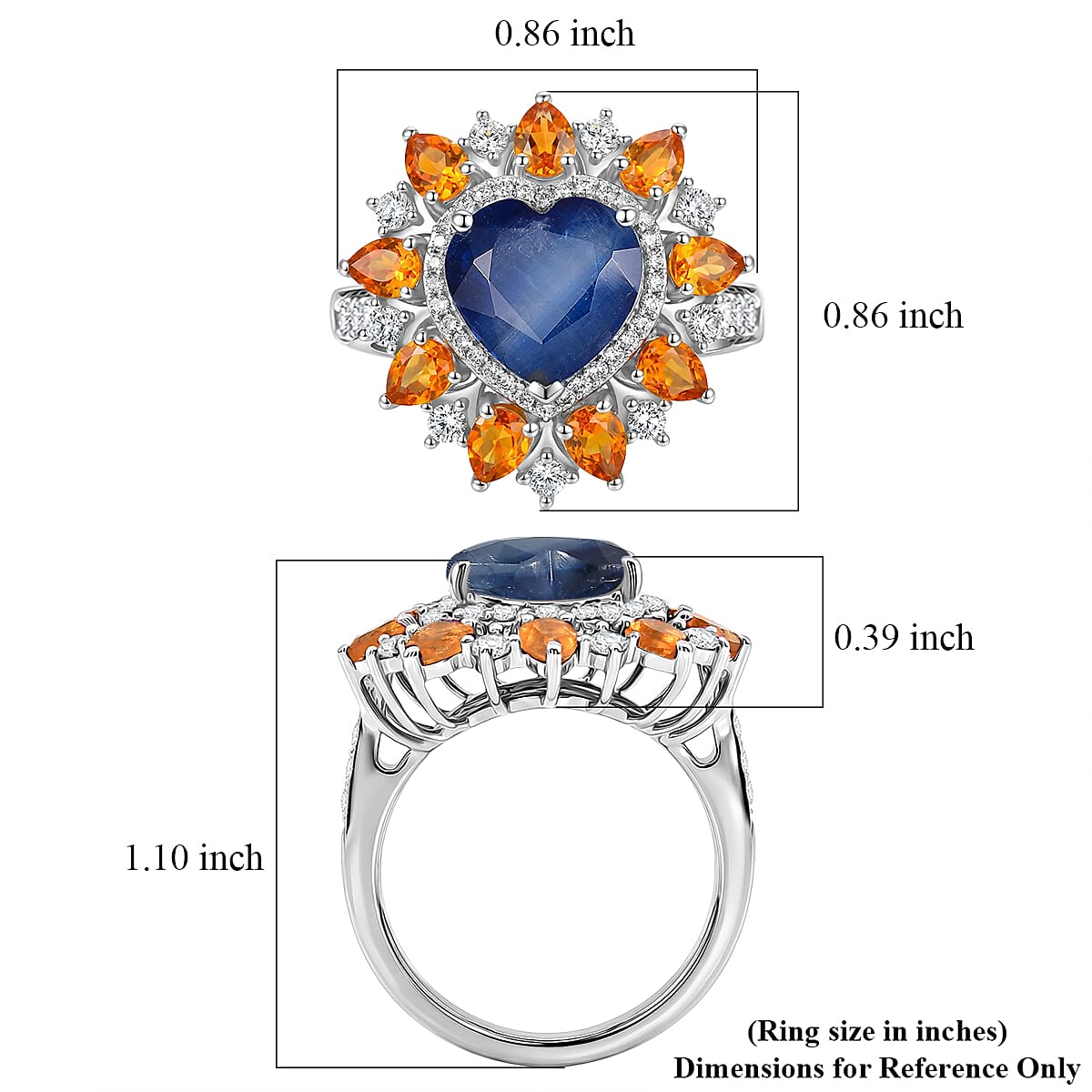 D'Joy Kashmir Kyanite and Multi Gemstone 6.00 ctw Radiant Heart Ring in Rhodium Over Sterling Silver (Size 10.0)