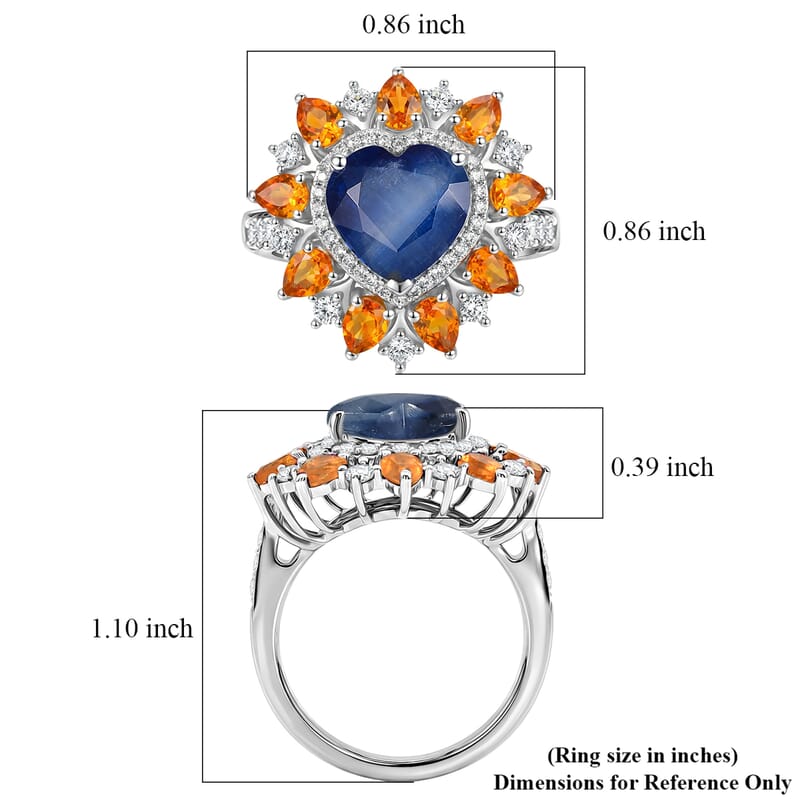 D'Joy Kashmir Kyanite and Multi Gemstone 6.00 ctw Radiant Heart Ring in Rhodium Over Sterling Silver (Size 10.0)