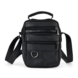 La Marey Black Lychee Pattern Cow Leather Crossbody Bag