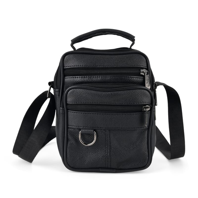 La Marey Black Lychee Pattern Cow Leather Crossbody Bag