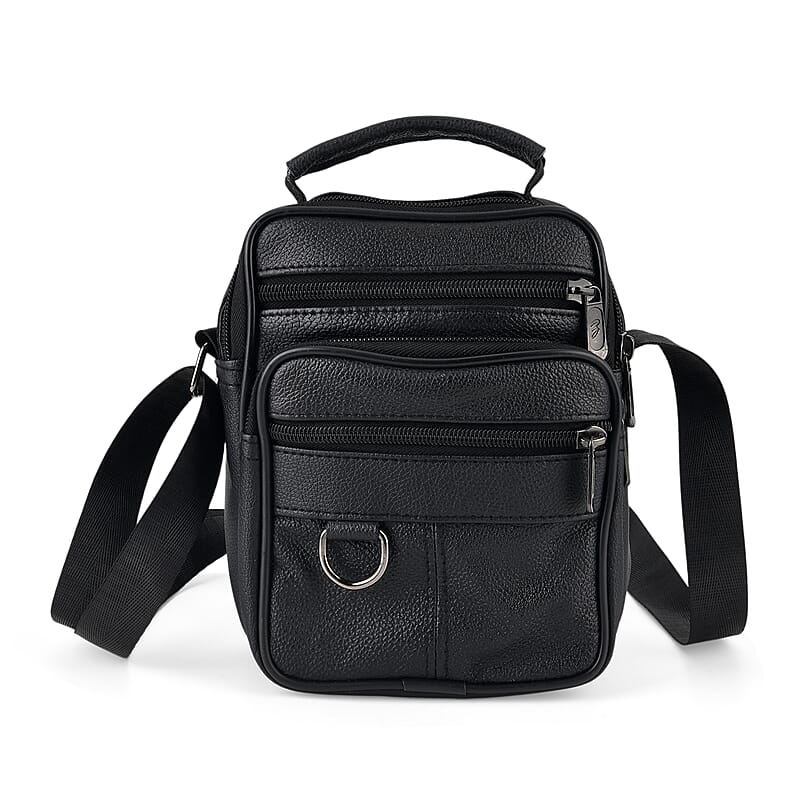 La Marey Black Lychee Pattern Cow Leather Crossbody Bag