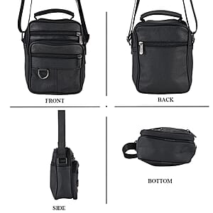 La Marey Black Lychee Pattern Cow Leather Crossbody Bag