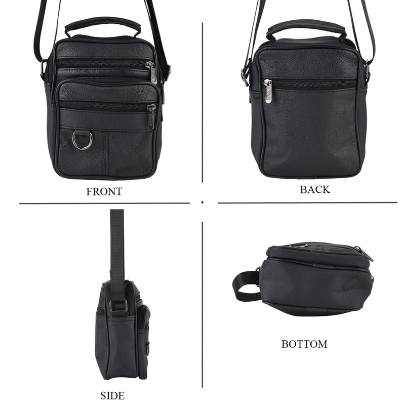 La Marey Black Lychee Pattern Cow Leather Crossbody Bag