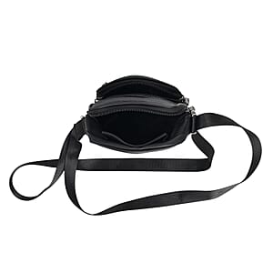 La Marey Black Lychee Pattern Cow Leather Crossbody Bag