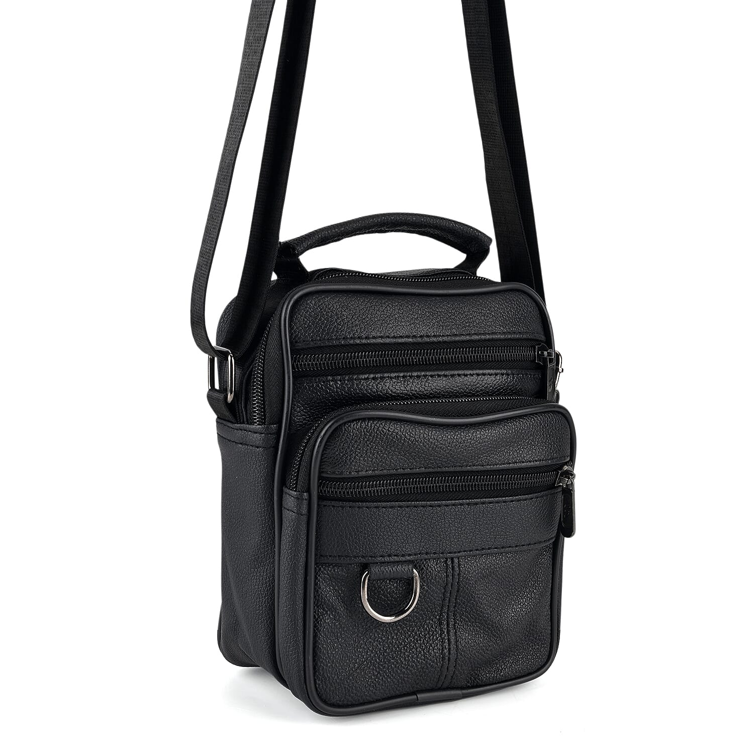La Marey Black Lychee Pattern Cow Leather Crossbody Bag