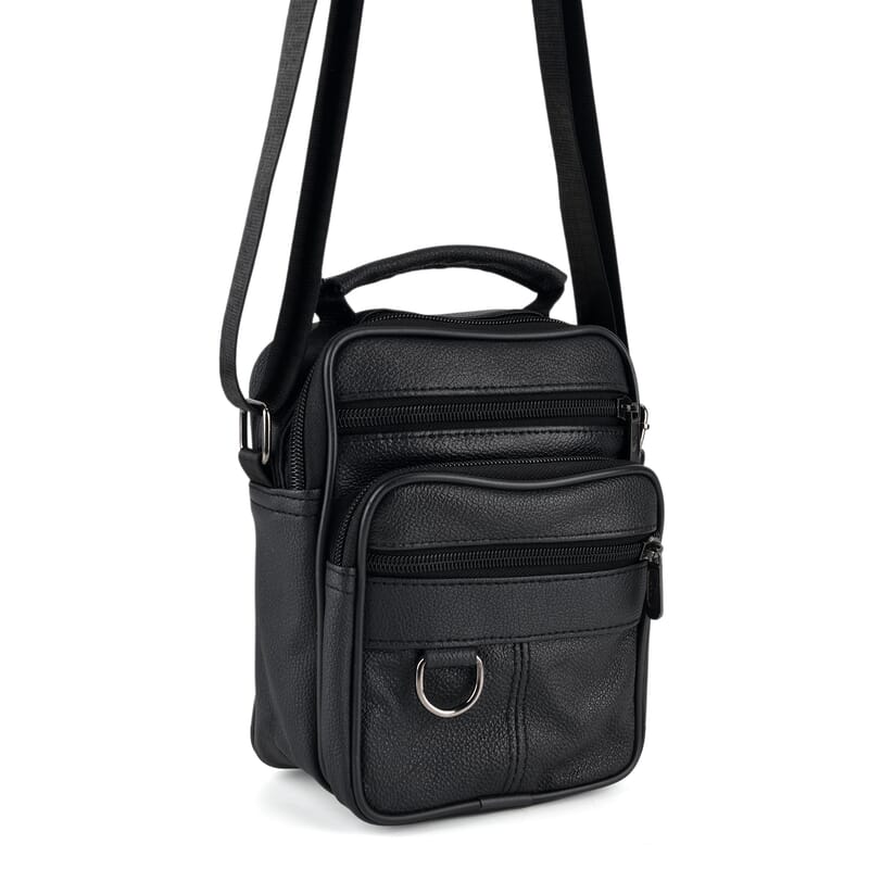 La Marey Black Lychee Pattern Cow Leather Crossbody Bag