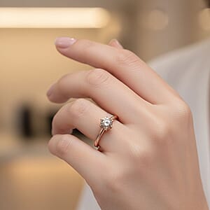 D'Joy Natural Champagne Diamond Solitaire Ring in 18K Vermeil RG Over Sterling Silver 1.00 ctw (Size 10.0)