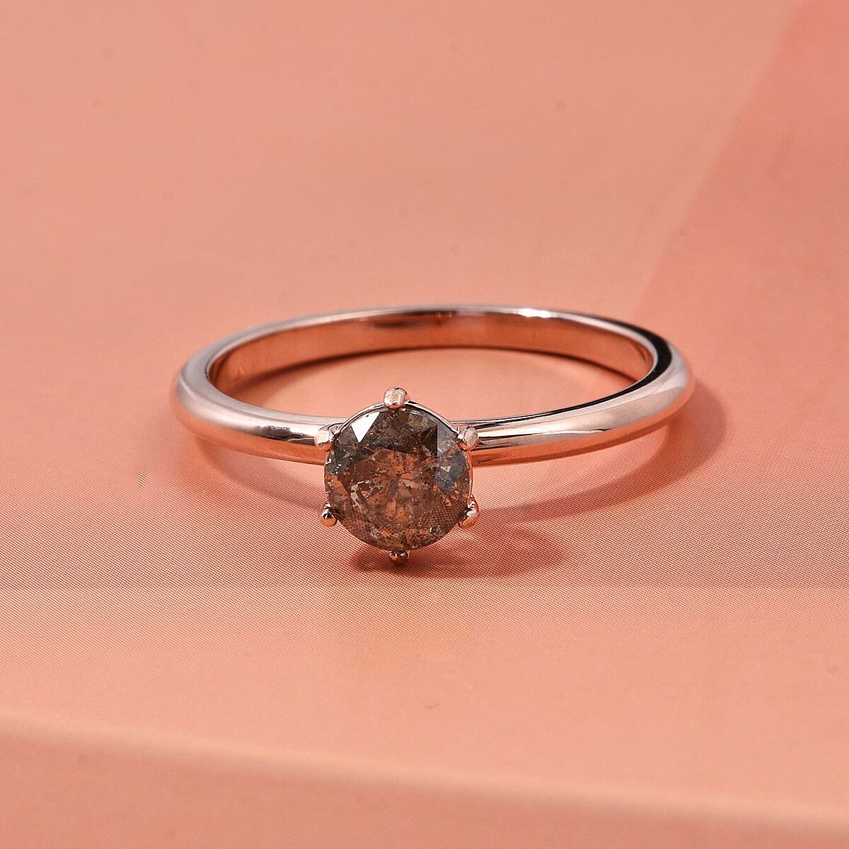 D'Joy Natural Desert Diamond i2-i3 1.00 ctw Solitaire Ring in 18K Vermeil Rose Gold Over Sterling Silver (Size 6.0) image number 1