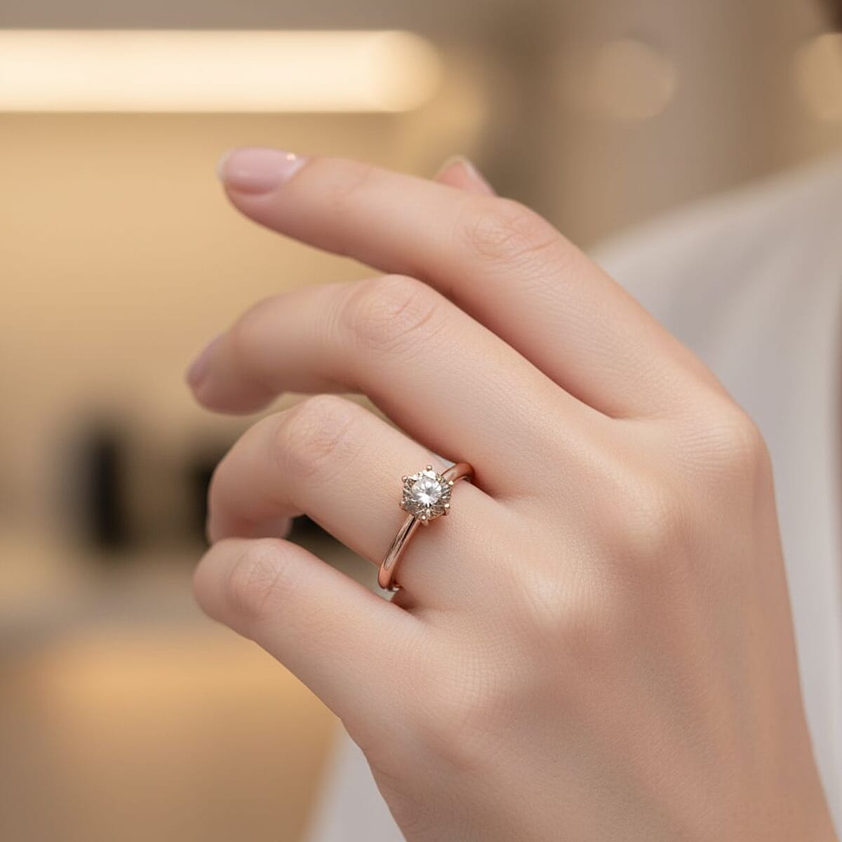 D'Joy Natural Desert Diamond i2-i3 1.00 ctw Solitaire Ring in 18K Vermeil Rose Gold Over Sterling Silver (Size 6.0) image number 2