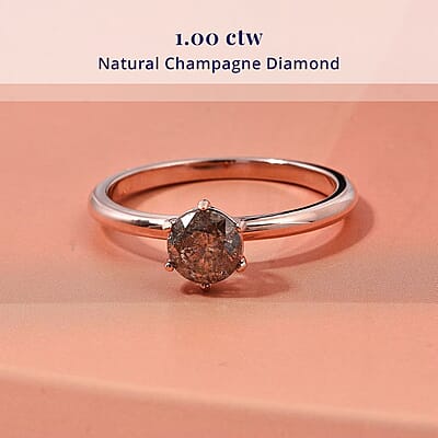 D'Joy Natural Champagne Diamond i2-i3 1.00 ctw Solitaire Ring in 18K Vermeil Rose Gold Over Sterling Silver (Size 6.0)