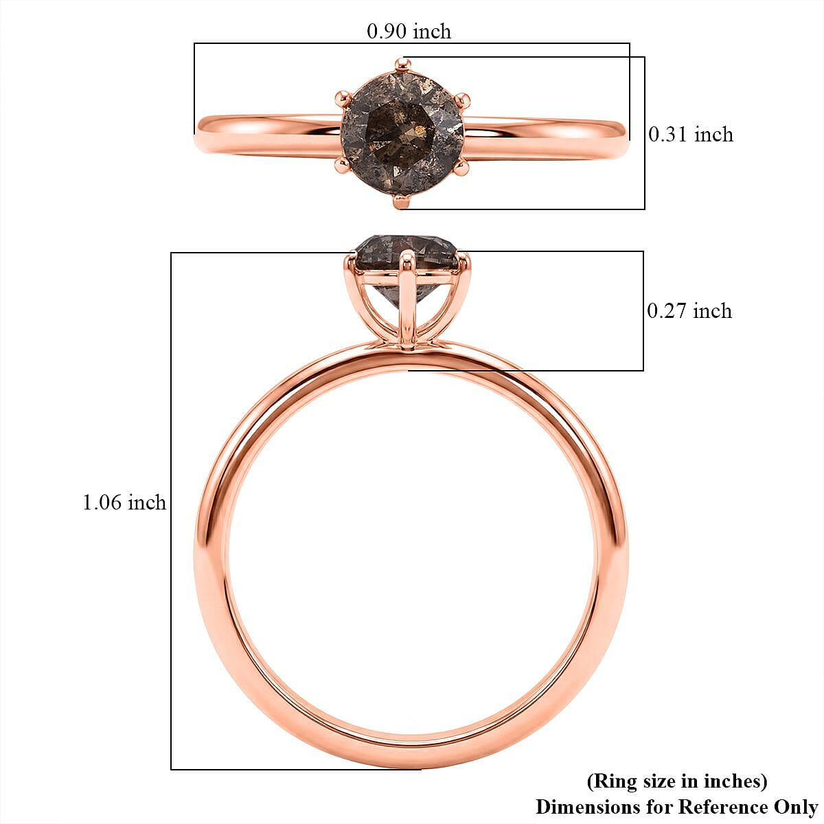 D'Joy Natural Desert Diamond i2-i3 1.00 ctw Solitaire Ring in 18K Vermeil Rose Gold Over Sterling Silver (Size 6.0) image number 5